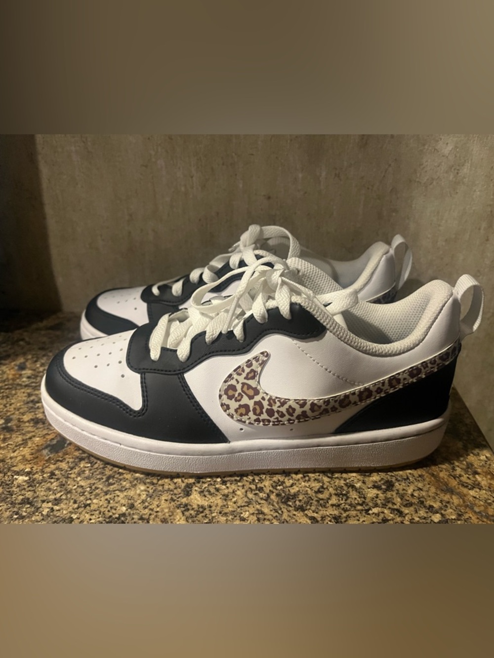Nike Court Borough Low Sneakers with Leopard Swoosh - Black and White